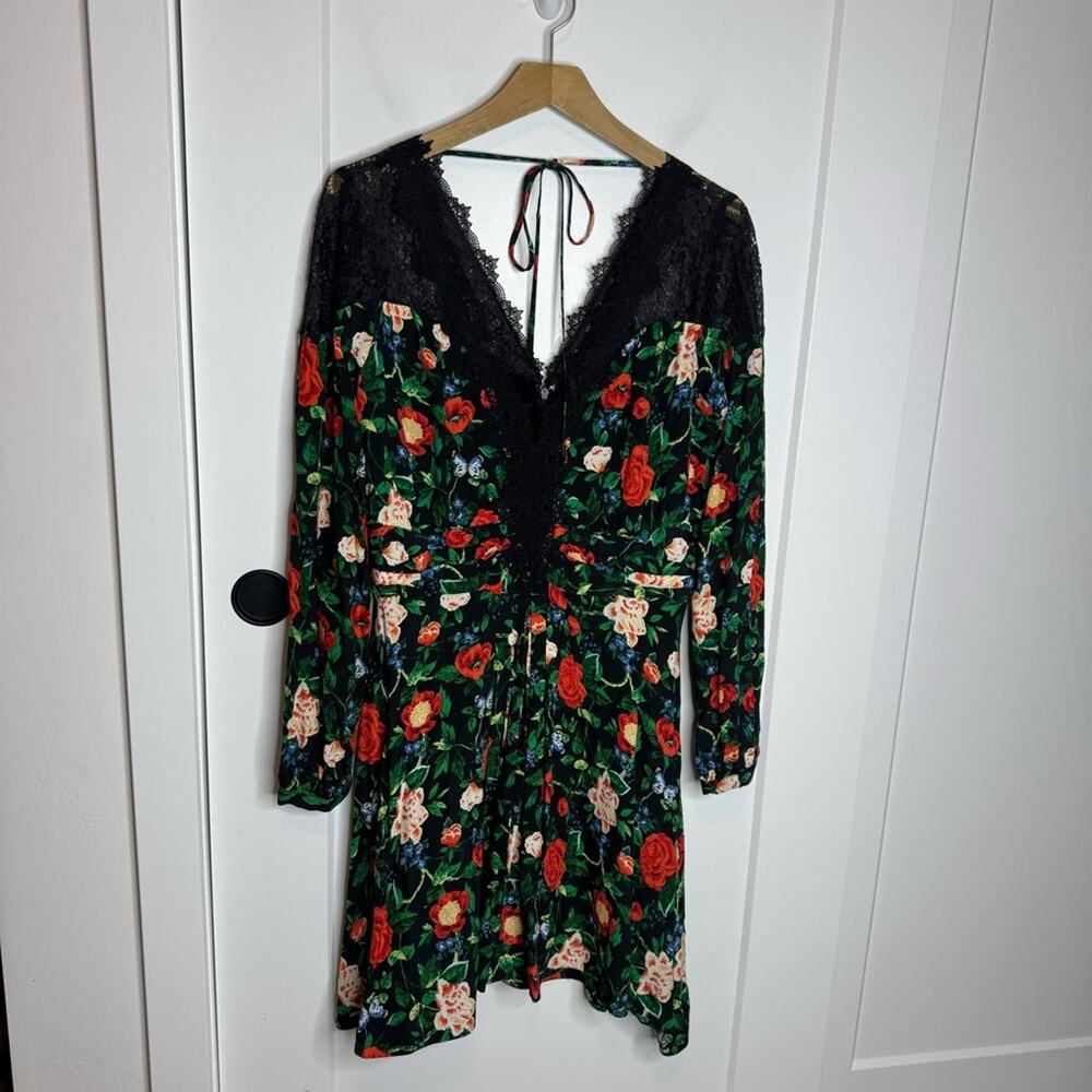 Anthropologie Lacy V-neck Lacy Floral Print Long Sleeve Mini Dress Size 10 - Picture 2 of 7